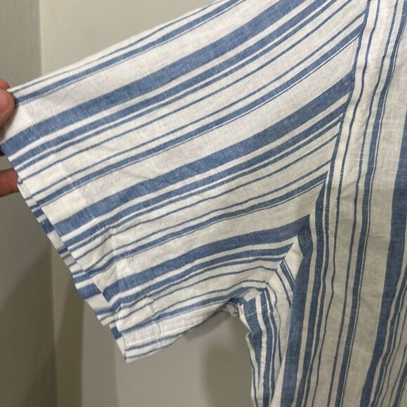 NWT Joseph Abboud Mens Blue White Stripe Linen Cotton Button Up Shirt Size XXL - Picture 3 of 7